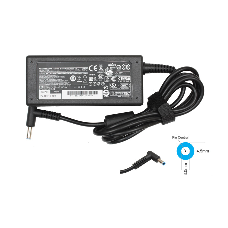 Cargador HP 19.5V 2.31A punta azul mini aguja 4.5x3.0mm pin central