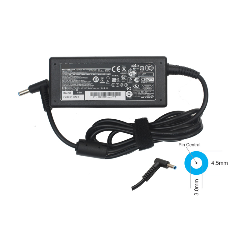 Cargador HP 19.5V 3.33A punta azul mini aguja 4.5x3.0mm pin central